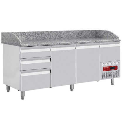 Refrigerated tables 2 doors 600x400, 3 neutral drawers (8x trays 600x400) + utensils drawer