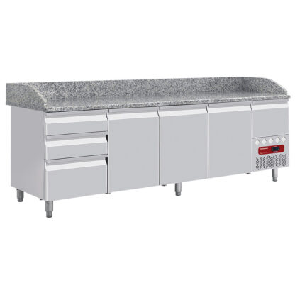 Refrigerated tables 3 doors 600x400, 3 neutral drawers (8x trays 600x400) + utensils drawer