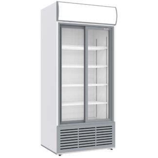 Drink display positive ventilated, 783 liters, 2 sliding doors, with lightbox, WHITE