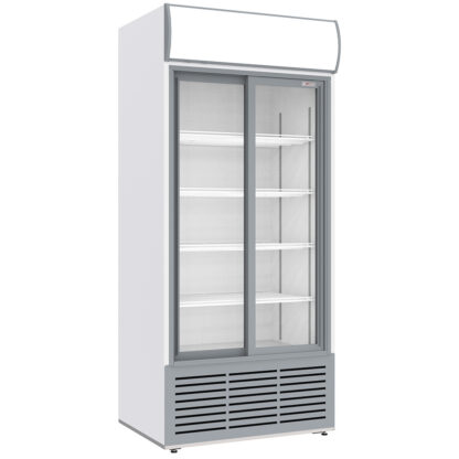 Drink display positive ventilated, 783 liters, 2 sliding doors, with lightbox, WHITE