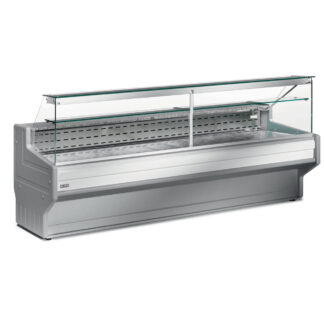 Refrigerated display counter with straight glass panel 90Â°, with reserve
