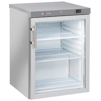 Ventilated refrigerator, glass door, 200 liters. stainless steel