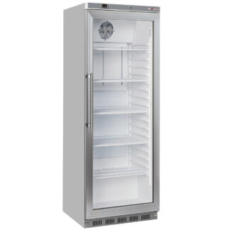 Ventilated refrigerator, glass door, 400 liters. stainless steel