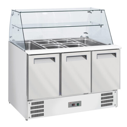 Refrigerated saladette with curved glass 4x GN1/1-150 mm + reserve 3 doors GN 1/1