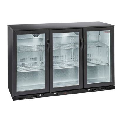 Ventilated "back bar" bottle cooler, 3 swing glass doors