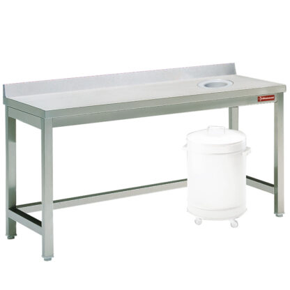 Cleaning and sorting table, waste opening