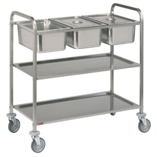 Stainless steel serving trolley, 3x GN 1/1 + 2 levels