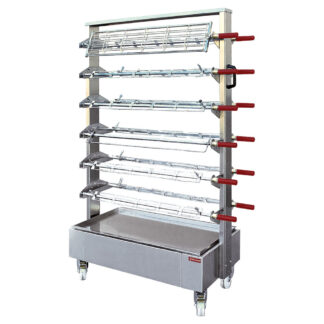 Trolley with structure for putting 12 chicken spits