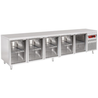 Ventilated refrigerated table, 5 glass doors GN 1/1, 700 Lit.
