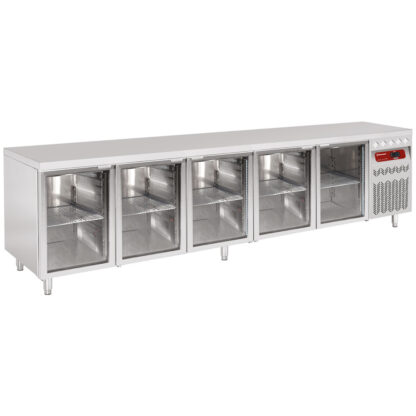 Ventilated refrigerated table, 5 glass doors GN 1/1, 700 Lit.