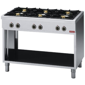 Range with 6 burners, on open cupboard