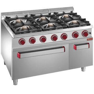 Gas range 6 burners, electric convection oven GN 1/1, neutral cupboard