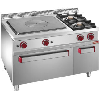 Gas range, 2 burners, cooking hob, gas oven GN2/1 on cupboard GN 1/1
