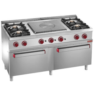 Range 4 burners, central cook hobs, 2 gas oven GN 2/1