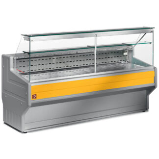 Refrigerated display counter with straight glass panel 90Â°, with  reserve