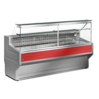 Refrigerated display counter with straight glass panel 90Â°, with  reserve