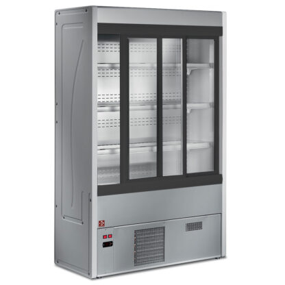 Ventilated refrigerated wall unit with glass sliding doors