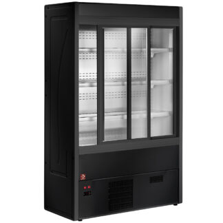 Ventilated refrigerated wall unit with glass sliding doors