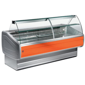 Refrigerated display counter curved glass, ventilated, with reserve