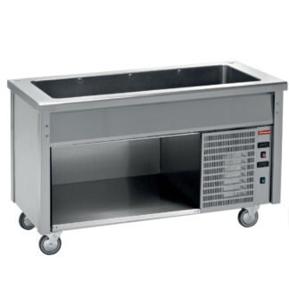 Element with refrigerated deep tank on open cupboard