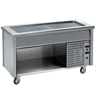 Element with refrigerated top on open cupboard
