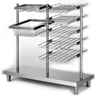 Glasses, tray, cutlery box and bread roll dispenser unit