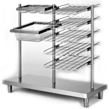 Glasses, tray, cutlery box and bread roll dispenser unit