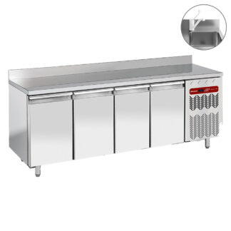 Ventilated "wall' cooling table, ventilated, 4 doors GN 1/1, with sink