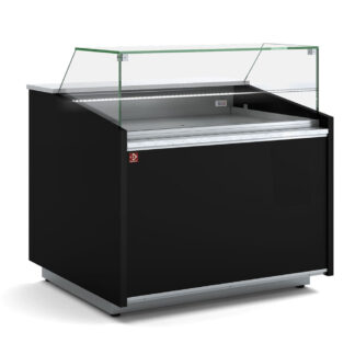 Ventilated display counter, low glass, with storage - BLACK