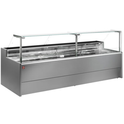 Ventilated refrigerated counter display with straight glass panel 90Â° with storeroom - GREY