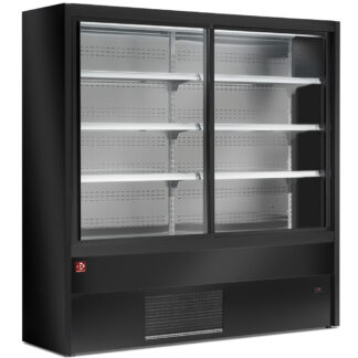 Ventilated refrigerated wall unit with glass sliding doors - BLACK