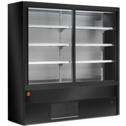 Ventilated refrigerated wall unit with glass sliding doors - BLACK