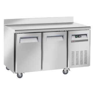 Cooling table, ventilated, 2 doors GN1/1, with backsplash, on wheels, 2 with brakes