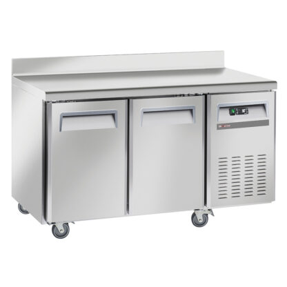 Cooling table, ventilated, 2 doors GN1/1, with backsplash, on wheels, 2 with brakes