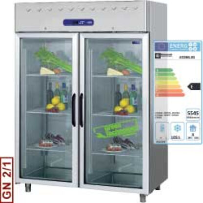 Ventilated freezer 1400 liters, 2 glass doors GN 2/1