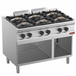 Gas range 6 burners, on open cupboard