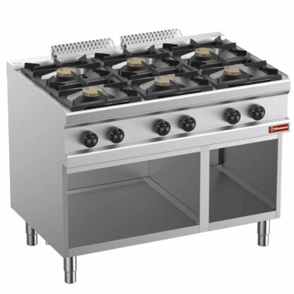 Gas range 6 burners, on open cupboard