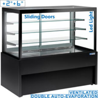 Panoramic refrigerated display counter, ventilated, 4 levels, without storage room - BLACK