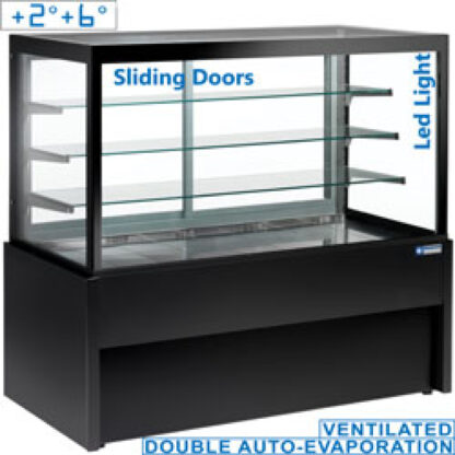 Panoramic refrigerated display counter, ventilated, 4 levels, without storage room - BLACK
