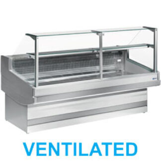 Ventilated refrigerated counter display with straight glass panel 90Â° without storeroom