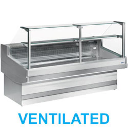 Ventilated refrigerated counter display with straight glass panel 90Â° without storeroom