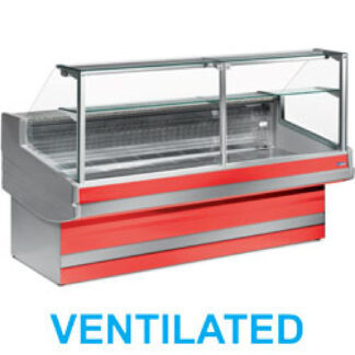 Ventilated refrigerated counter display with straight glass panel 90Â° without storeroom