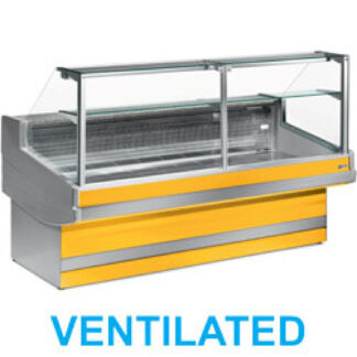 Ventilated refrigerated counter display with straight glass panel 90Â° without storeroom
