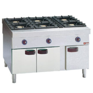 Gas cooker with 6 burners, open cupboard "service hatch"