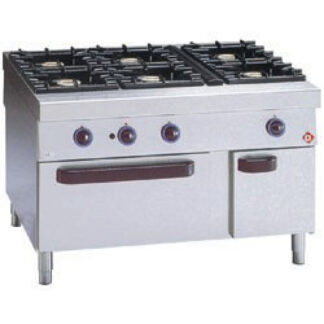 Gas range, 6 burners, gas oven, neutral cupboard, "service hatch"