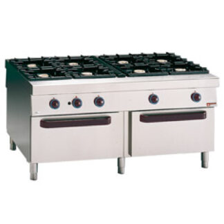 Gas range, 8 burners, 2 gas ovens, "service hatch"