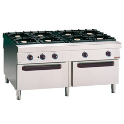 Gas range, 8 burners, 2 gas ovens, "service hatch"