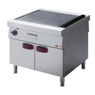 Flat gas cooking, hard chromed plate, cupboard, "service hatch"