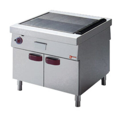 Grill cooking hard chrome plate, open cupboard, "service hatch"