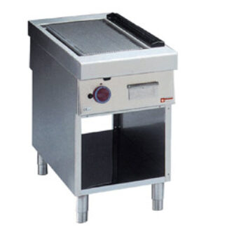 Gas cooking plate, ribbed, open cupboard, "service hatch"